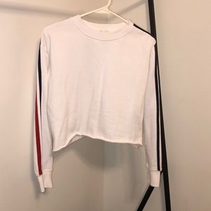 cropped red and blue striped sweatshirt